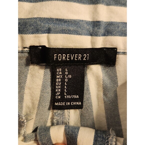 Forever 21 Women's Large 100% Cotton Nautical Paper bag Striped Shorts - Picture 2 of 9